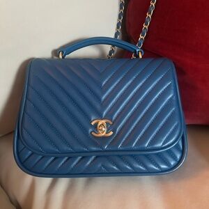 Blue Chanel Chevron Handle Bag